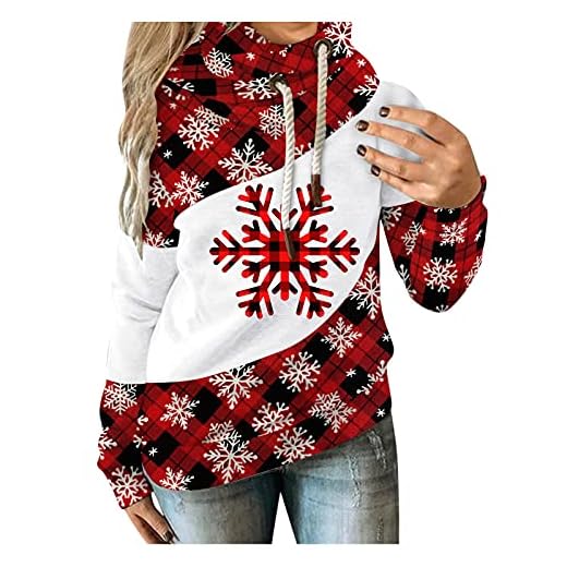 Zldhxyf Dam flickor jul polotröja färgblock tröja sweatshirt ledig bräckande krage lapptäcke stickad tröja med huva ledig elegant jumper polotröja sweatshirt, vin, XXL