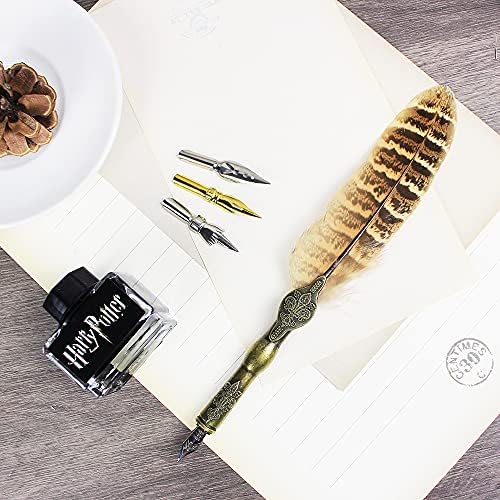 Vintage Feather Quill Pen ank Ink Set English Calligraphy Pen Set Writing Quill Ink Dip Pen with 3 Nibs and Ink Gift Set for HP Fans