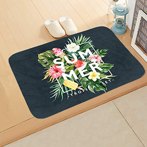 Tapis de couloir lavable et antidérapant motif tropical jaune 80x120 cm