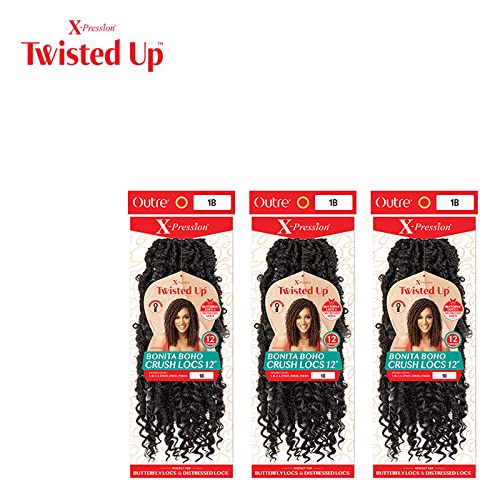 Outre Braids X-Pression Twisted Up Butterfly Locs Distressed Locs BONITA BOHO CRUSH LOCS 12'' (3-PACK, 1)