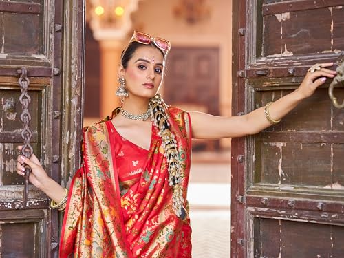 Image of SWORNOF Women's Kanjivaram Soft Silk Banarasi Sarees With Unstiched Blouse Piece