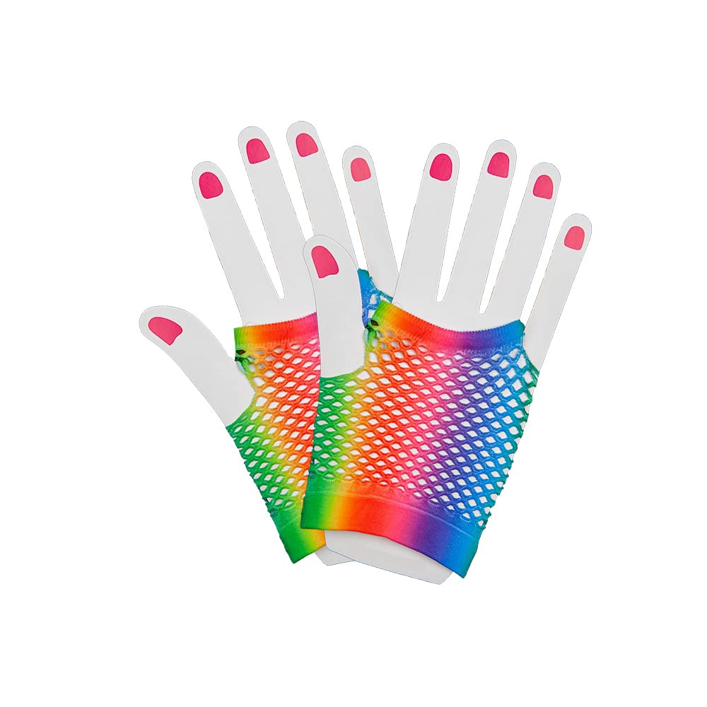 Wicked Costumes Unisex Rainbow Adult 80'S Fingerless Net Gloves - Fancy Dress Accessory
