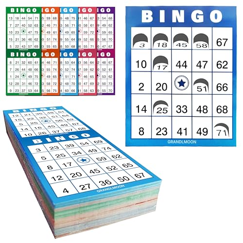 GRANDLMOON 200 Reusable Portable Windowed Bingo Game Cards in Vibrant Colors No Chips Needed (1-75 Version, Vol 1)