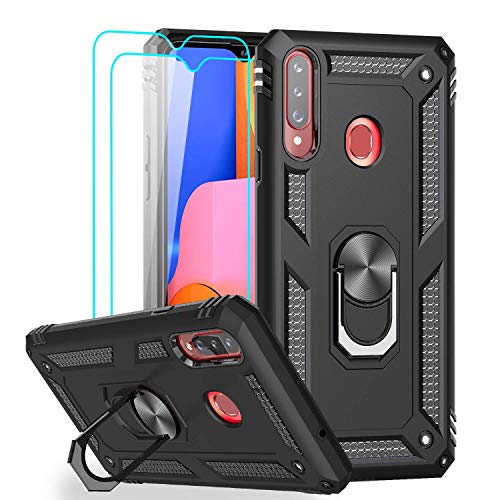 LeYi Compatible for Samsung Galaxy A20S Case (Not Fit A20) with [2 Pack] Tempered Glass Screen Protector, [Military-Grade] Defender Phone Case with Car Ring Holder Kickstand for Samsung A20S Black