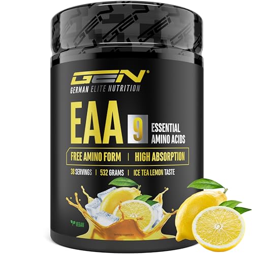 EAA Pulver 532 g (38 Portionen) - Alle 9 essentiellen Aminosäuren inkl. Histidin & BCAA - Human Code Formel -Vegan - Sehr gut löslich - Erfrischender Amino Drink (Ice Tea Lemon)