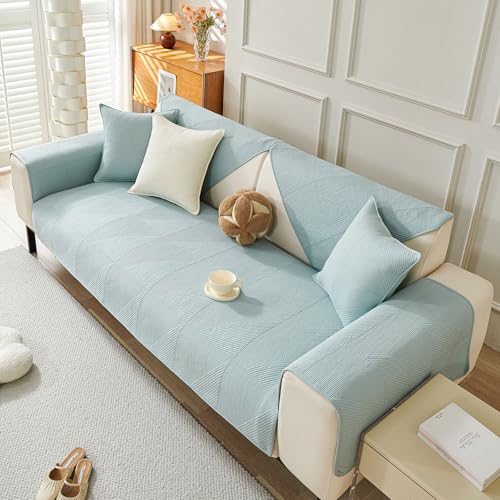 vctops Cotton Quilted Couch Cover for Dogs Washable, Non Slip Sectional Sofa Cover, Farmhouse Sofa Slipcovers for 3 Cushion Couch Sofa L Shaped Recliner, Furniture Protector Covers (Blue,28"x70") by vctops - Used condition - Image 7