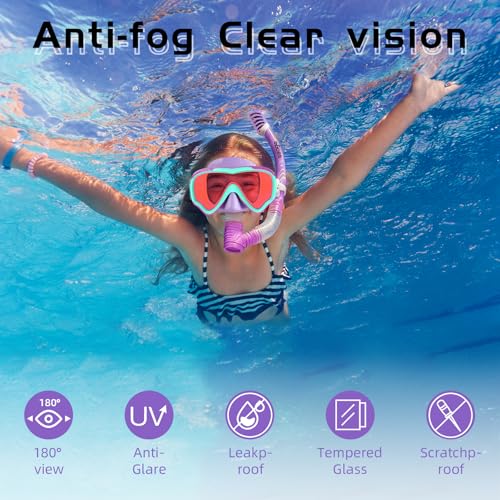 Seago Kids Dry Top Mask Snorkel Set/Gear, Kit de Buceo Antivaho y Antifugas para Niños miniatura 4