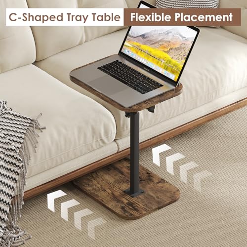 Image of Sofa Couch Arm Table Tv Tray Small Bed Stand C Shaped Side End Tables for Living Room, Bedroom, Bedside Rustic