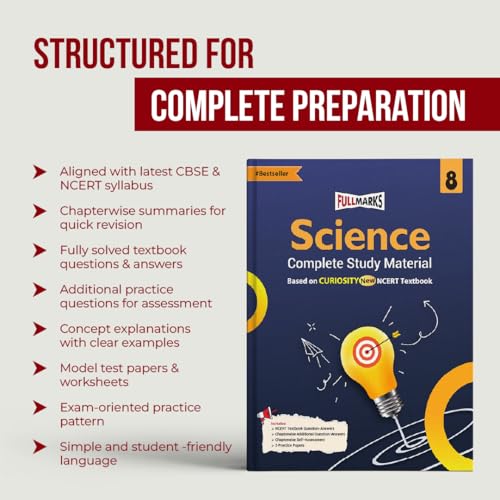 Image of Full Marks Science Curiosity Class 8 Complete Study Material - for CBSE 2026 Exams | New Edition as per NCERT Textbooks | Quick Revision Summaries, Solved Q&A, PYQs, CBQs, Sample Papers