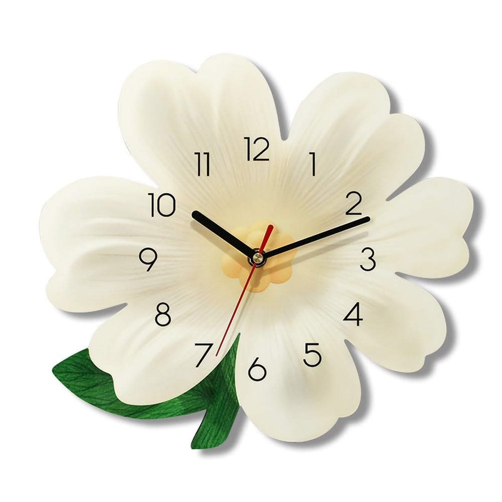 Reloj de pared grande silencioso con patrón de flores, cuarzo MDF