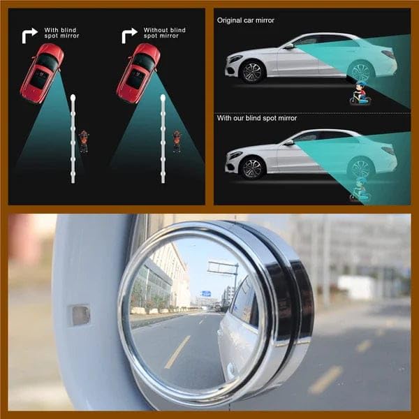 Image of CarWoW Round Blind Spot Mirror For Car ORVM Mirror | 360 degree Adjustable Convex Blind Spot Mirror Suitable For All Cars, Bikes, Trucks (2-pcs)