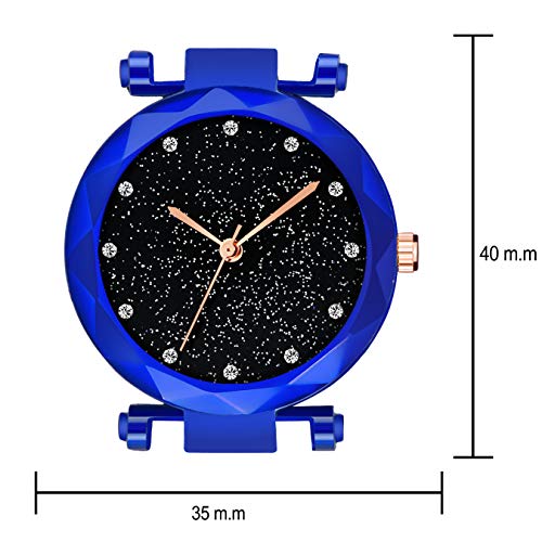 Image of Acnos Premium Blue Color 12 Point Diamond with Trending Magnetic Analogue Metal Strap Watch for Girl's and Women's Pack of - 1(DM-170)