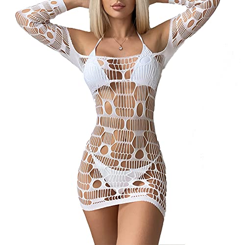 Image of Hollow Out Crochet Bodycon Cover Up Swimsuit Mini Dress Sexy Lingerie Off Shoulder Beach Swimwear