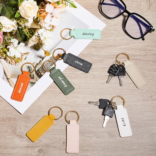 Image of Leather Key Fob Kit with Metal Rings, PU Leather Keychains Blank for Laser Engraving, DIY Craft Tools