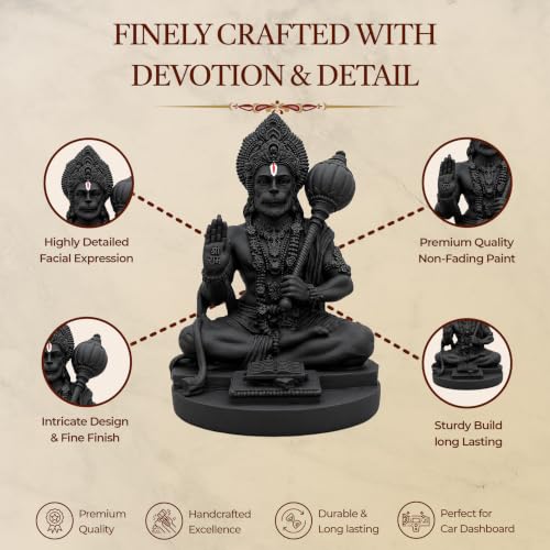Image of UNOVATE Hanuman Idol for Car Dashboard, Home, Office Desk - Hanuman Murti for for Pooja, Temple Showpiece, Decoration, Festivals and Gifting. (Black Idol)