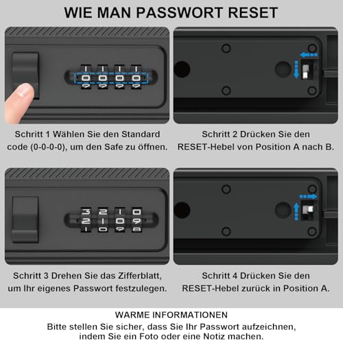 Diyife Tragbarer Tresor, Mini Tresor, IP68 Wasserdicht, 4 Stellig Zahlencode, Abnehmbare Kabel, Doppelverriegelung Schnittfest & Schlagfest, Silikonauskleidung, für Strand, Camping, Büro, Autos