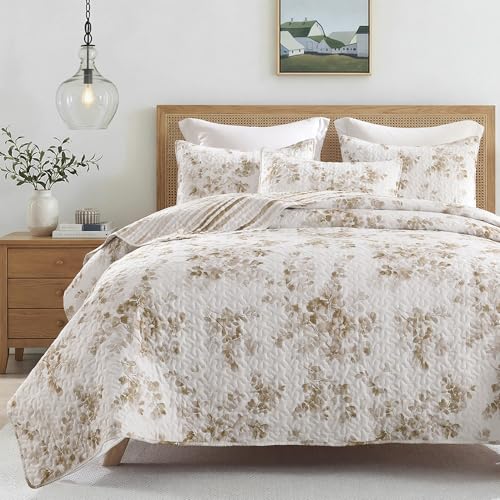 HORIMOTE HOME Floral Quilt Set Queen Size, Botanical Reversible Bedspreads