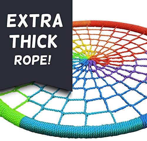Royal Oak Giant 40" Spider Web Tree Swing, 600 Lb Weight Capacity, Durable Steel Frame, Waterproof, Adjustable Ropes, Flag Set And 2 Carabiners, Non-Stop Fun For Kids! (Rainbow) #TOP3