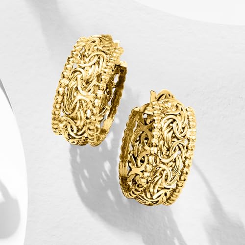 Ross-Simons 18kt Gold Over Sterling Beaded-Edge Byzantine Hoop Earrings4