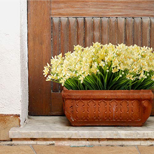 Haplia 8 Bundles Artificial Daffodils Flowers, Fake Artificial Greenery Uv Resistant No Fade Faux Plastic Plants For Wedding Bridle Bouquet Outdoor Home Garden Kitchen Office Table Vase (Yellow) #TOP5