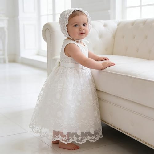 Leideur Baby Lange Taufkleider weiß Taufe Kleid besondere Anlässe Kleider für Mädchen Geburtstag (6 Monate, Weiß 3)