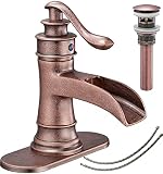 Bathroom Sink Faucet Waterfall Bath Faucets & Parts with Pop Up Drain Stopper Copper Farmhouse Antiq