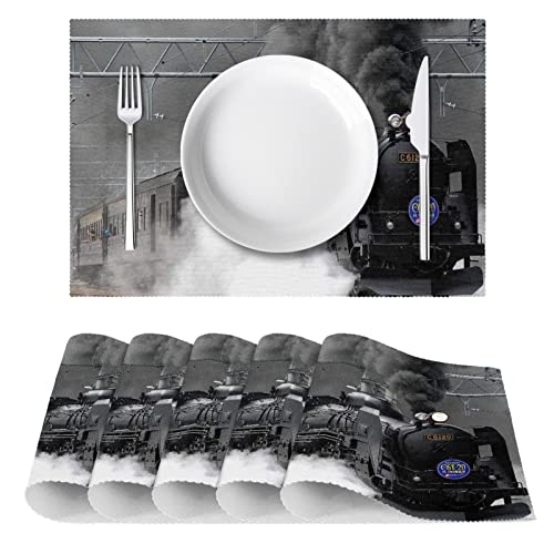 Set de table train à vapeur vintage pour décoration de table à manger rétro | Lot de 6 - 3
