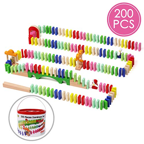 Lewo 200 Piezas Madera Dominó Set Classic Bloques de Construcción Juegos de Carreras