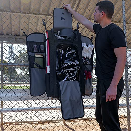 Powernet Optimus Catcher's Bag | Rolling Equipment Bag Holds All Baseball Softball Gear | 7 Internal Bat Sleeves | 5 Heavy Duty Hanging Hooks | Ventilated Cleat Compartment | Personalization Panel #TOP5