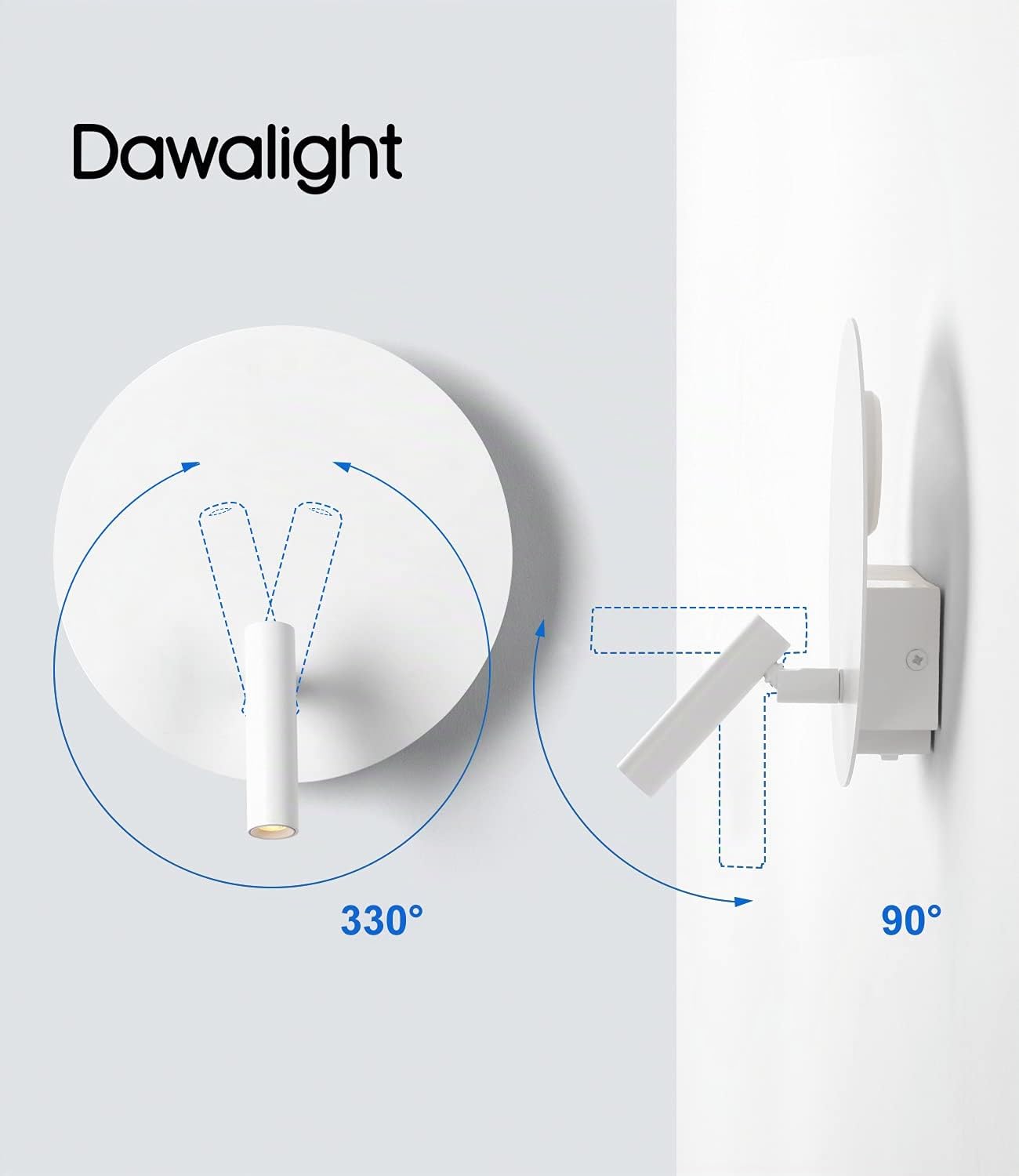 DAWALIGHT Aplique de Lectura de Pared con Interruptor, 6W LED + 3W Foco Lectura Ajustable, 3000K Blanco Cálido, Aluminio Blanco - Ideal para Dormitorio, Escaleras