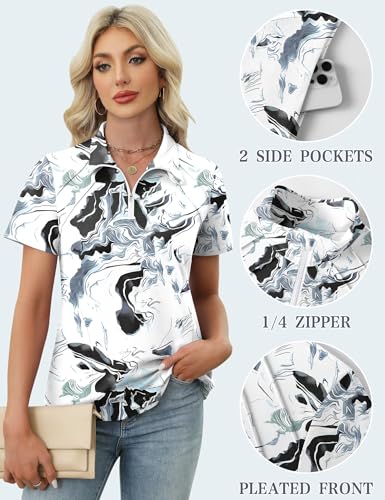 Image of LOMON Womens Golf Polo Shirts Summer Short Sleeve 1 /4 Zip Tops Moisture Wicking Casual Tennis Activewear with Pockets