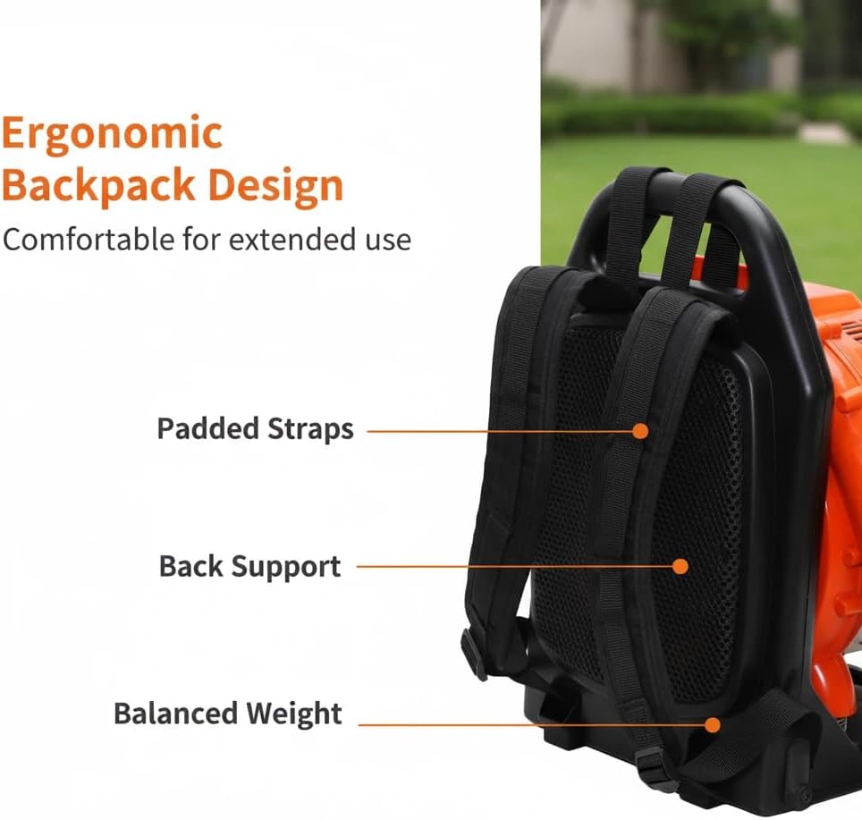 52CC Gas Powered Backpack Leaf Blower, 2 Stroke Engine High Power with Strong Air Volume, Adjustable Harness, Lightweight Design for Yard Lawn Garden Debris Snow Cleanup (440CFM 190MPH)