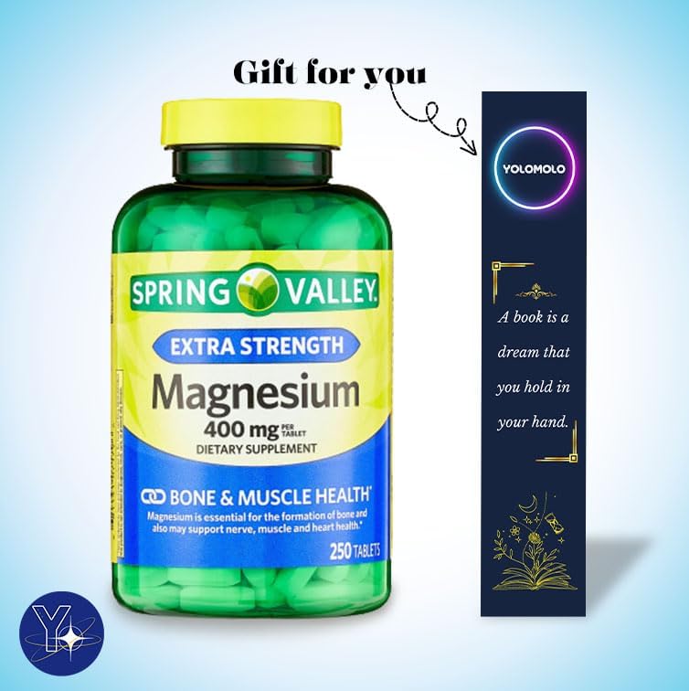 Miniatura 2 de Suplemento dietético de magnesio para huesos y músculos Spring Valley, 250 mg, 100 unidades y marcapáginas de regalo YOLOMOLO