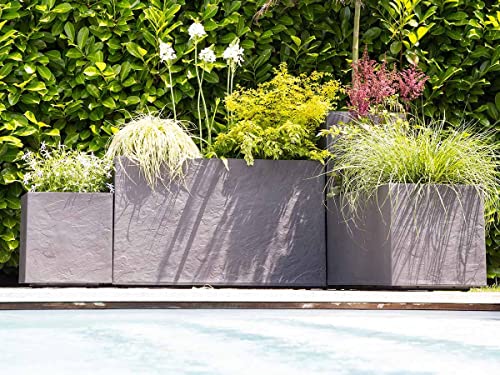 EDA - Wandhalterung Volcania 116 l – Dekor Steinoptik – doppelwandig – Wasserrückhaltebereich – 99,5 x 39,5 x 60 cm – Grau Anthrazit