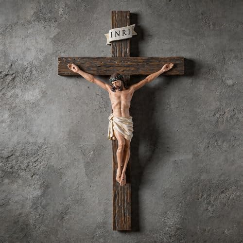 Crucifix Wall Cross 12.6-Inch Resin Jesus Christ with INRI Plaque for Home