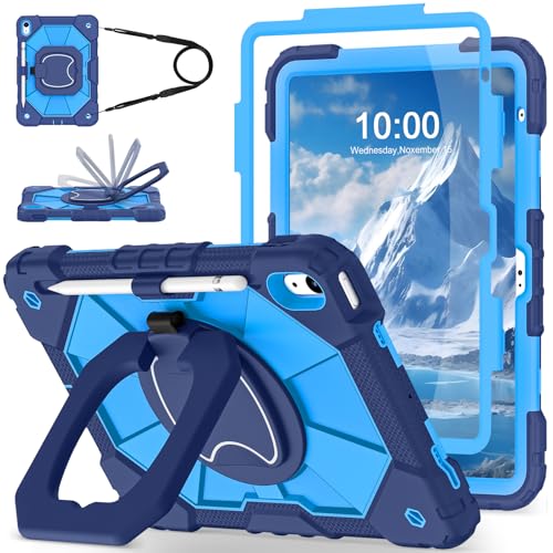 Image of WESOROL Case for iPad (A16) 11th /10th Generation 2025 /2022 with Screen Protector Rotating Stand Pencil Holder Shoulder Strap Heavy Duty Shockproof Cover for iPad 10th Gen Case,Navy Blue