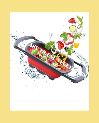 Miniatura 2 de Colador LP Colador plegable sobre el fregadero Coladores de verduras y frutas, coladores de 9 cuartos con asas extensibles, (rojo)