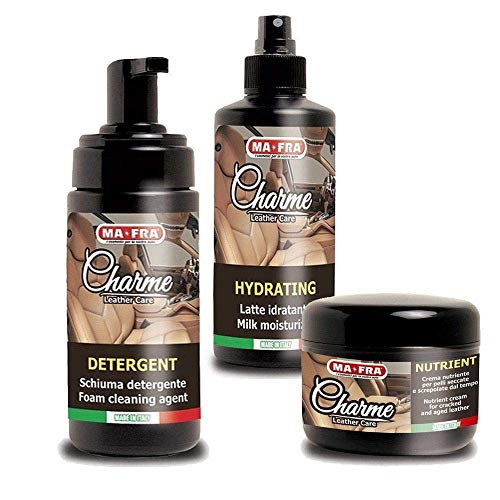 MA-FRA Kit 3 en 1 CHRAME Cuidado del Cuero - Limpieza, hidratación y nutrición Coche de cuero