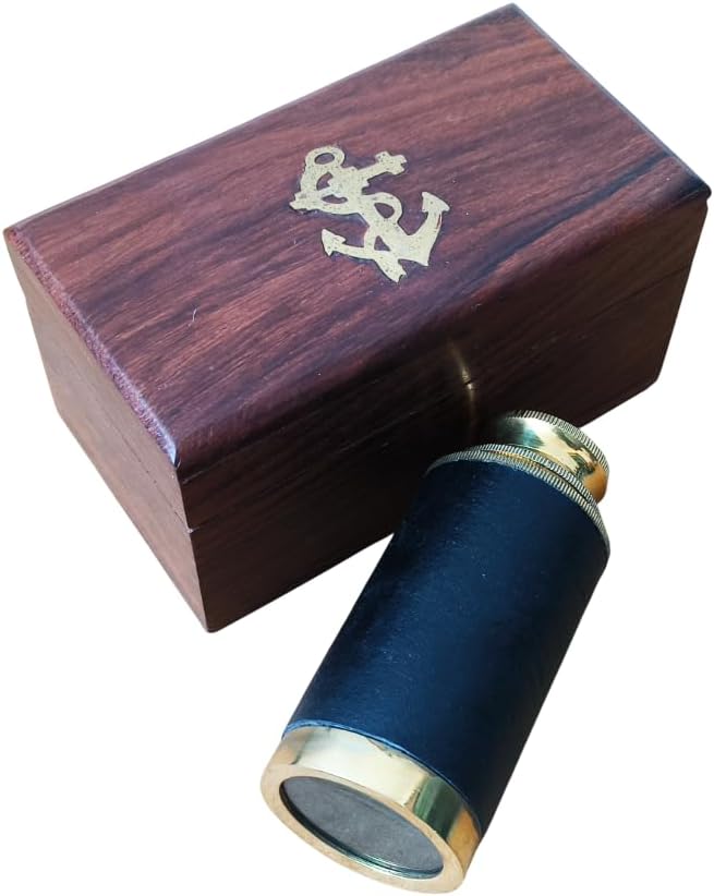 Brass Telescope 6" with Wooden Box | Nautical Maritime Spyglass Captain's Boat Monocular Handheld Telescope