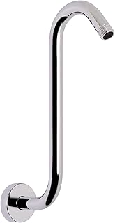 HarJue S Shaped Shower Arm, High Rise Shower Head Extension Pipe Standard 1/2" Connection with Flange, Awesome Shower Experience-Stainless Steel Bathroom Accessory(12 Inch S Shape, Chrome Finish)