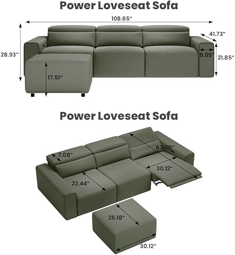 Miniatura 2 de POVISON - Sofá reclinable eléctrico de 138 pulgadas, sofá reclinable eléctrico de cuero con respaldo eléctrico y reposapiés, sofá modular para sala