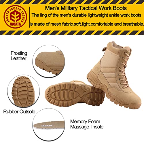 Jacata Men's Military Tactical Side Zipper Breathable Combat Boots Premium Suede Leather Durable Lightweight Ankle Work Boot For Men(Sand Size 8) #TOP2