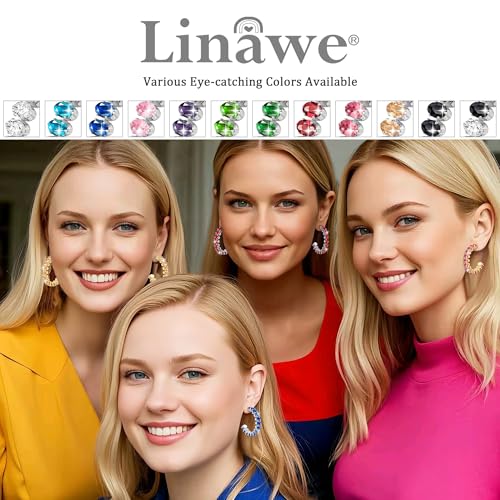 Linawe Silver Half Hoop Earrings for Women, White Gold Chunky Huggie Earrings, Birthstone Rhinestone Imitation Diamond Crystal Earrings, Hypoallergenic Stainless Steel Large Hoops by Linawe - Image 6