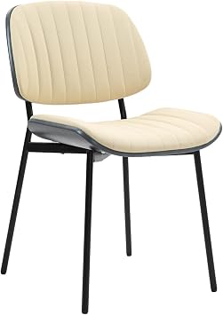 Dining Chairs Set of 2, Mid Century Modern Accent Dining Room and Kitchen Chairs, Upholstered PU Leather Vertical Stripe Chairs for Vanity with Black Walnut Bentwood and Metal LegsWhite