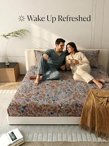 Image of Mafatlal 125 GSM Merino Double Bedsheet with Pillow Covers | 90 x 100 Inches | Soft, Breathable & Lightweight | Beige | 3 Piece Set