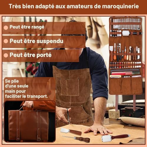 Benlay Kit outil en cuir avec sac à main, outils d'artisanat et tapis de découpe à rivets – vue 6