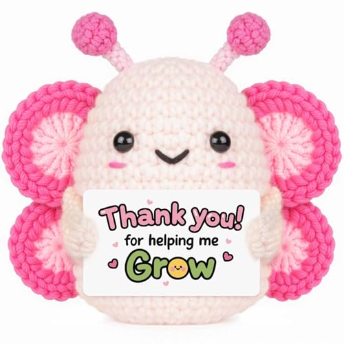 Glydein Thank You Gifts for Women, Cute Teacher Gifts, Handmade Positive Crochet Butterfly Decor, Cute Thank You Gift with Warm Card for Teacher Boss Family, School Counselor Appreciation Gift