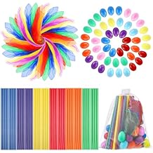 48 Music Dance Party Set Include 48 Kids Dance Scarfs Colorful Silk 48 Wooden Music Rhythm Sticks 48 Plastic Egg Shakers Percussion Instrument Set 6 Storage Bag for School Classroom