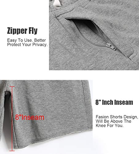 Caloleyng Mens Cotton 8" Long Casual Lounge Fleece Shorts Pockets Jogger Athletic Workout Gym Sweat Shorts Lightgrey #TOP3