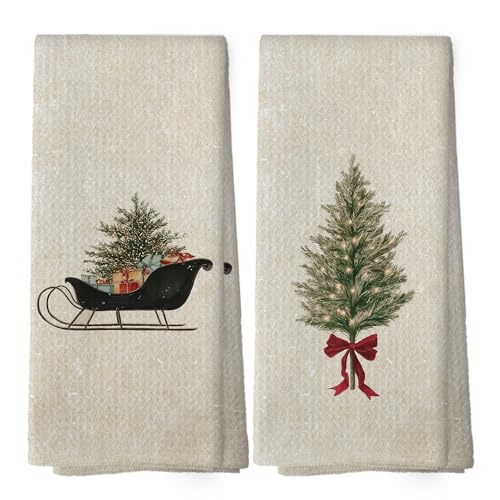 XPH Vintage Christmas Tree Kitchen Dish Towels Set of 2,